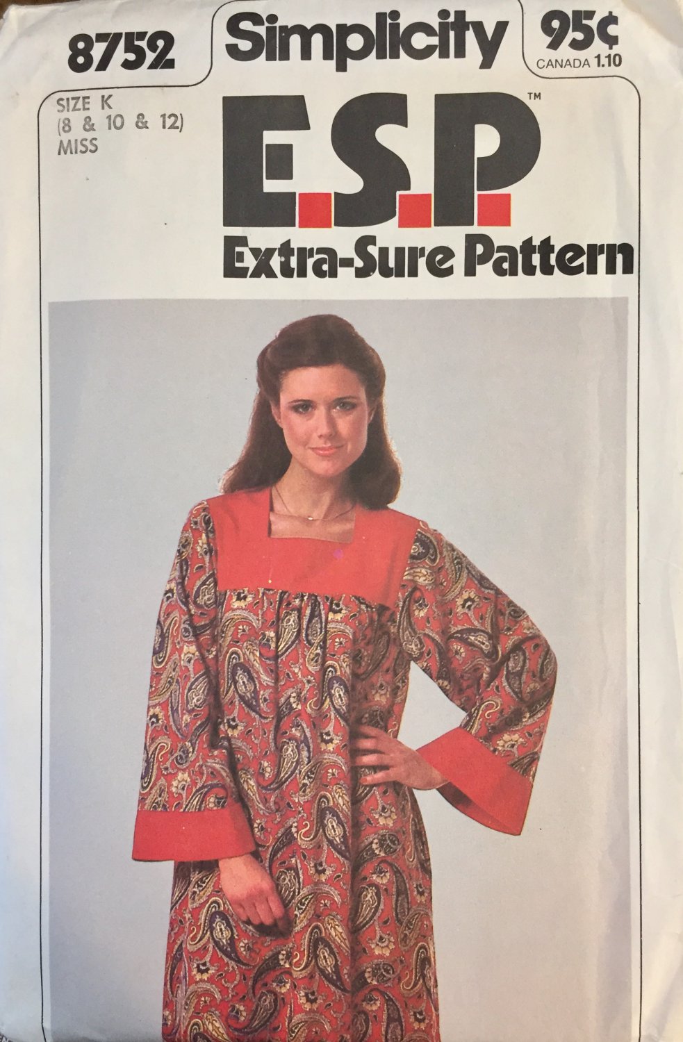 Vintage Simplicity Extra-Sure Pattern 8752 Misses Caftan with Contrasting Yoke sizes 8 - 12