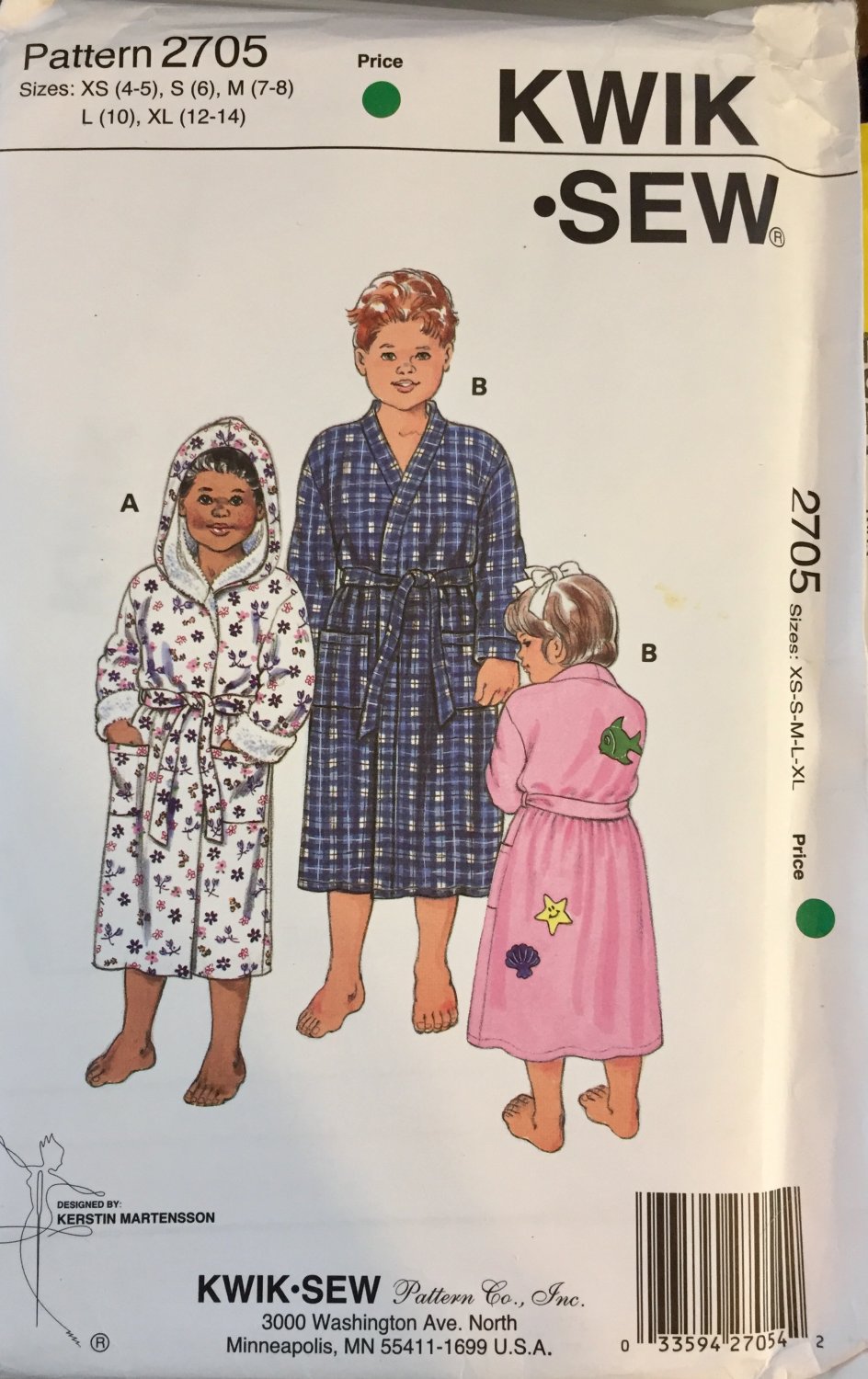 Kwik Sew 2705 Boys and Girls Wrap Around Robes sizez 4-14 Hooded