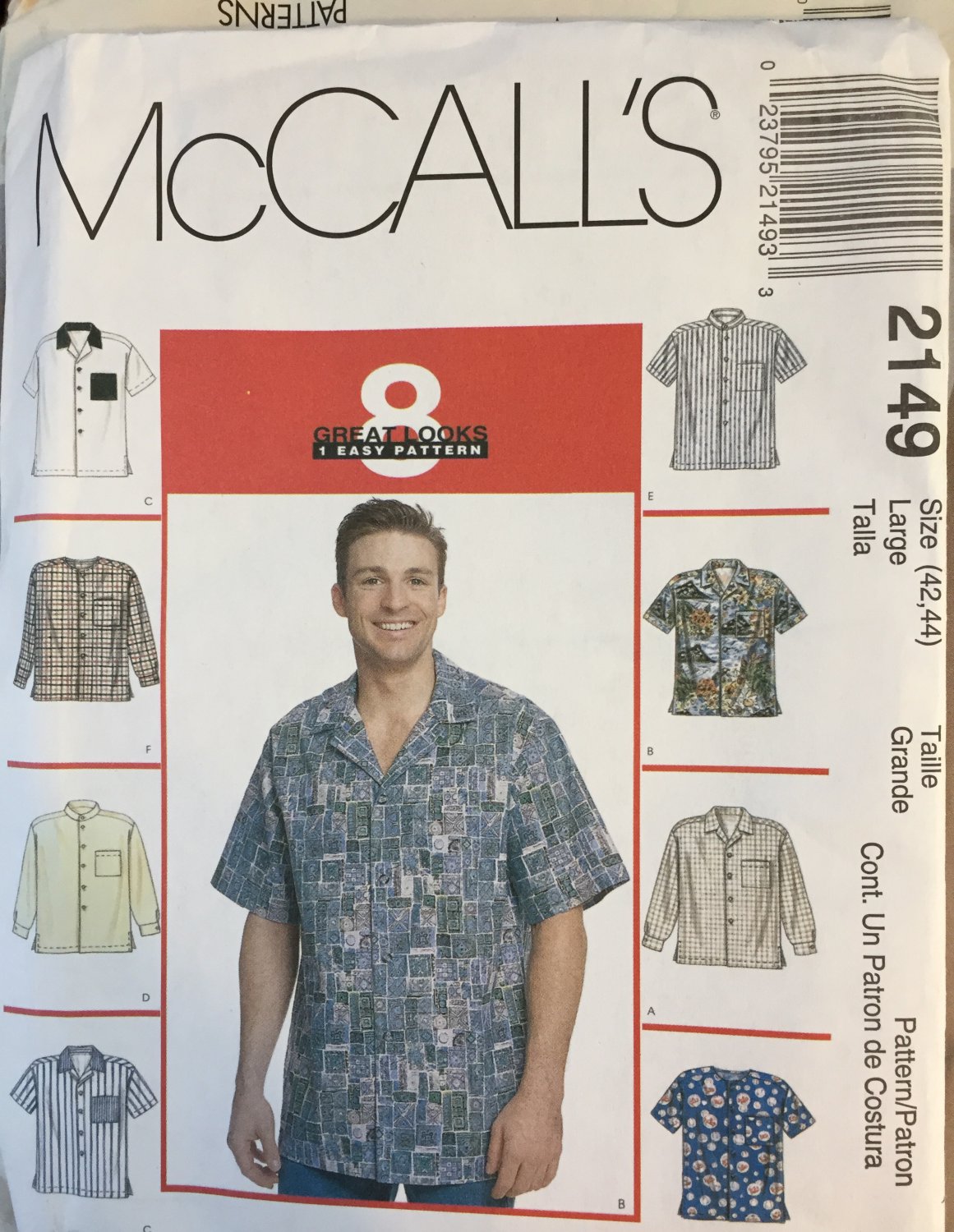 Men's Shirt Sewing pattern McCall's 2149 Sewing Pattern Men's Button-Down Shirts size 42 44