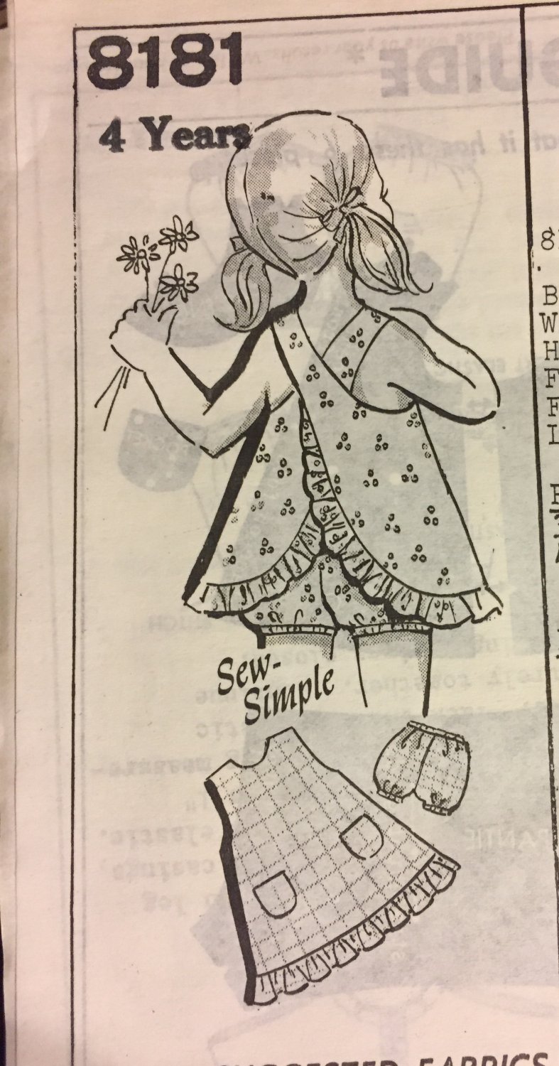 Vintage Mail Order Child's Sunsuit and Bloomers Sewing Pattern 8181 Size 4 years