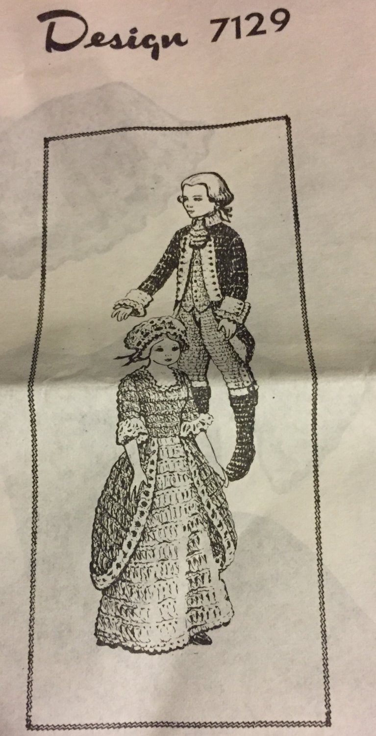 VINTAGE Uncut Mail Order Pattern 7129 George and Martha Washington doll outfits for 12 inch doll