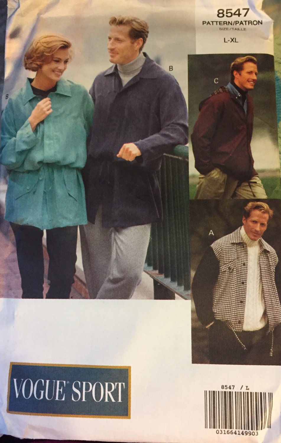 Vogue 8547 Unisex Jackets Sewing Pattern sizes Large to Extra Large
