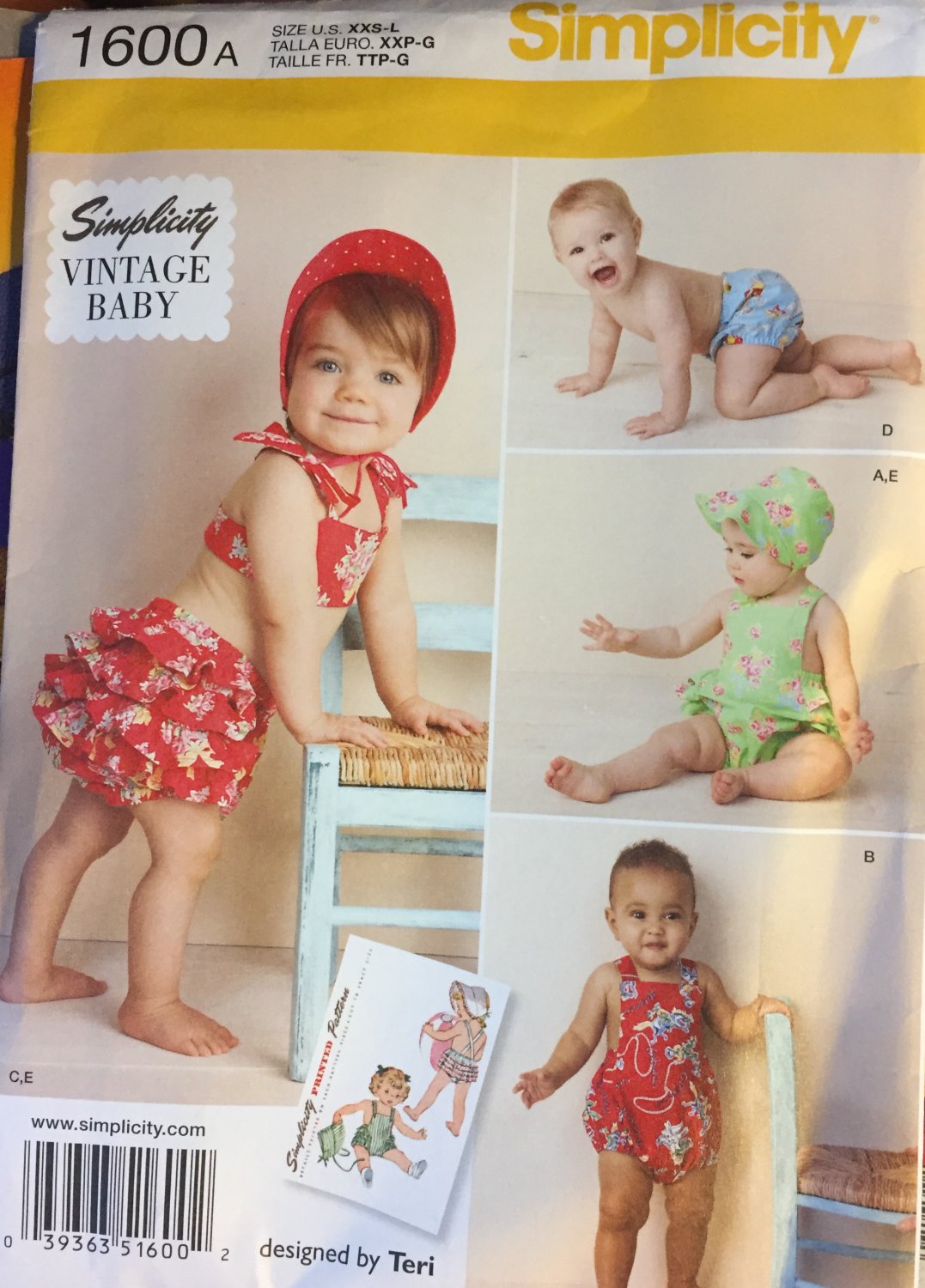 Simplicity 1600 A Baby Pattern Babies' Vintage Romper Sundress Bikini