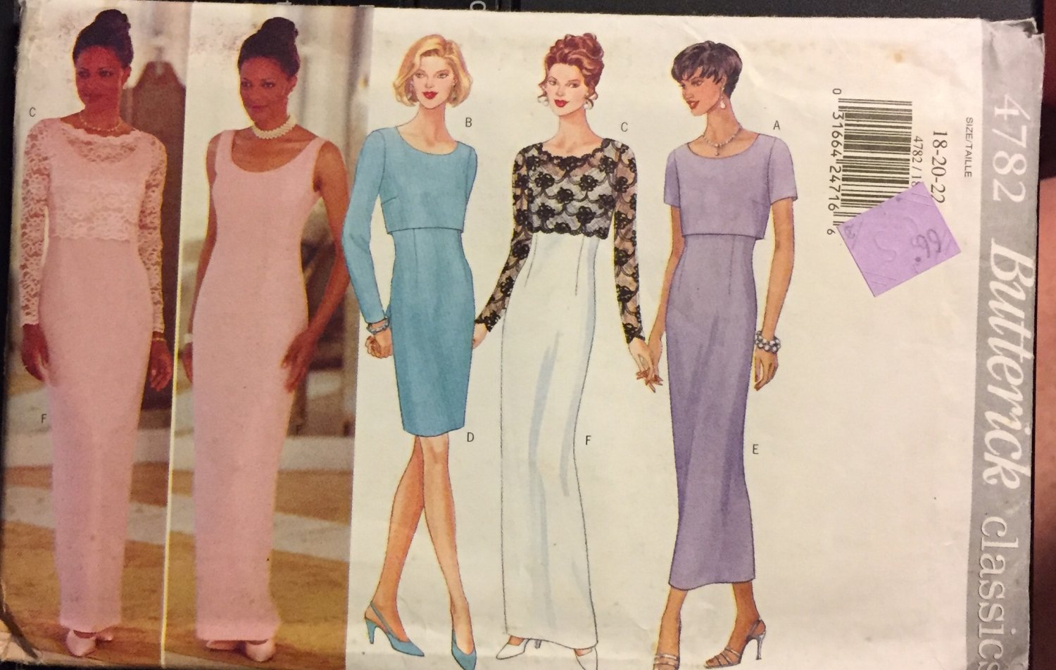 Butterick 4782 Misses evening, prom gown Size 18 20 22 Sewing Pattern