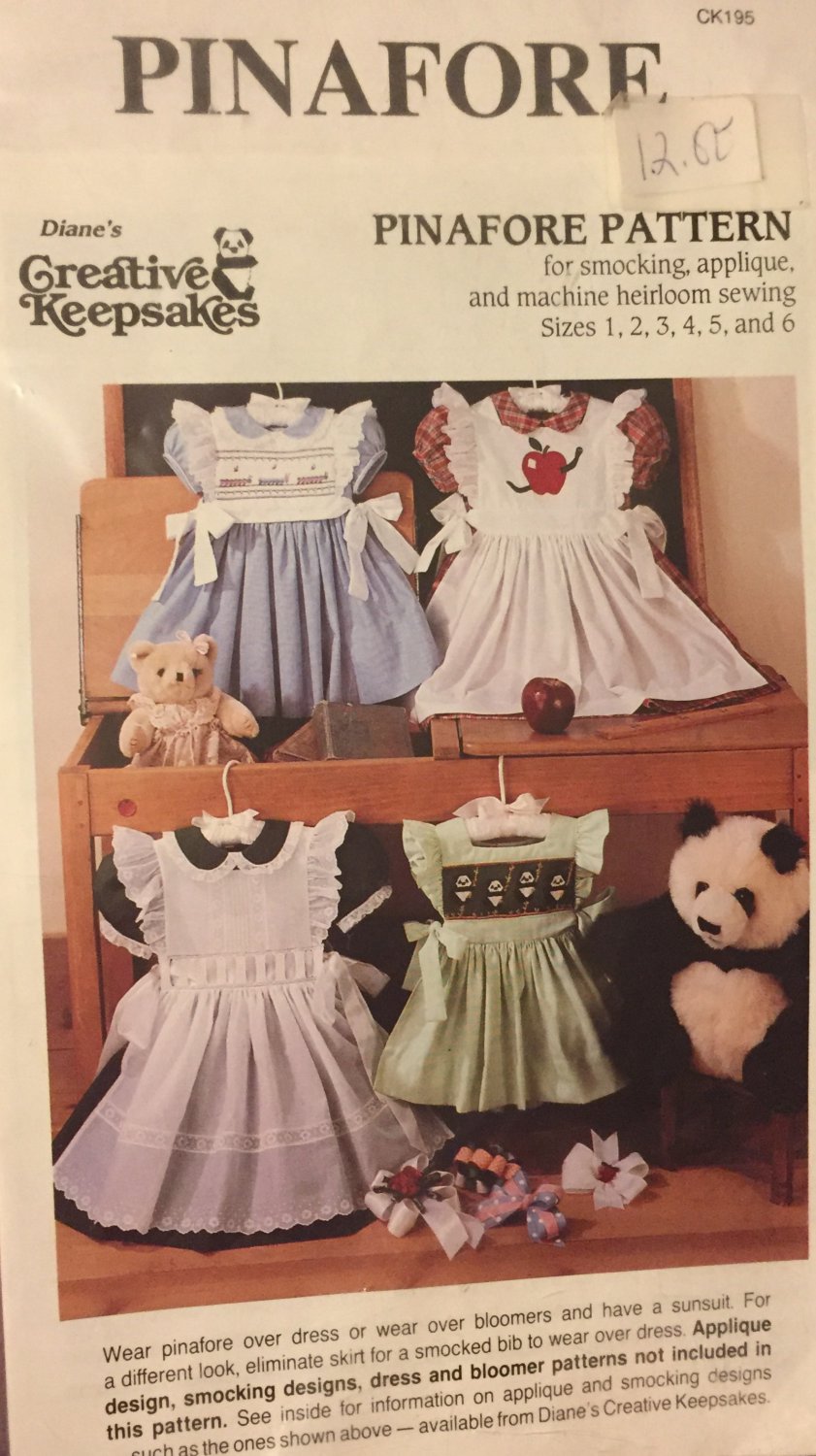 Child's Pinafore Sewing Pattern for Smocking, Applique, and machine heirloom sewing sizes 1 to 6