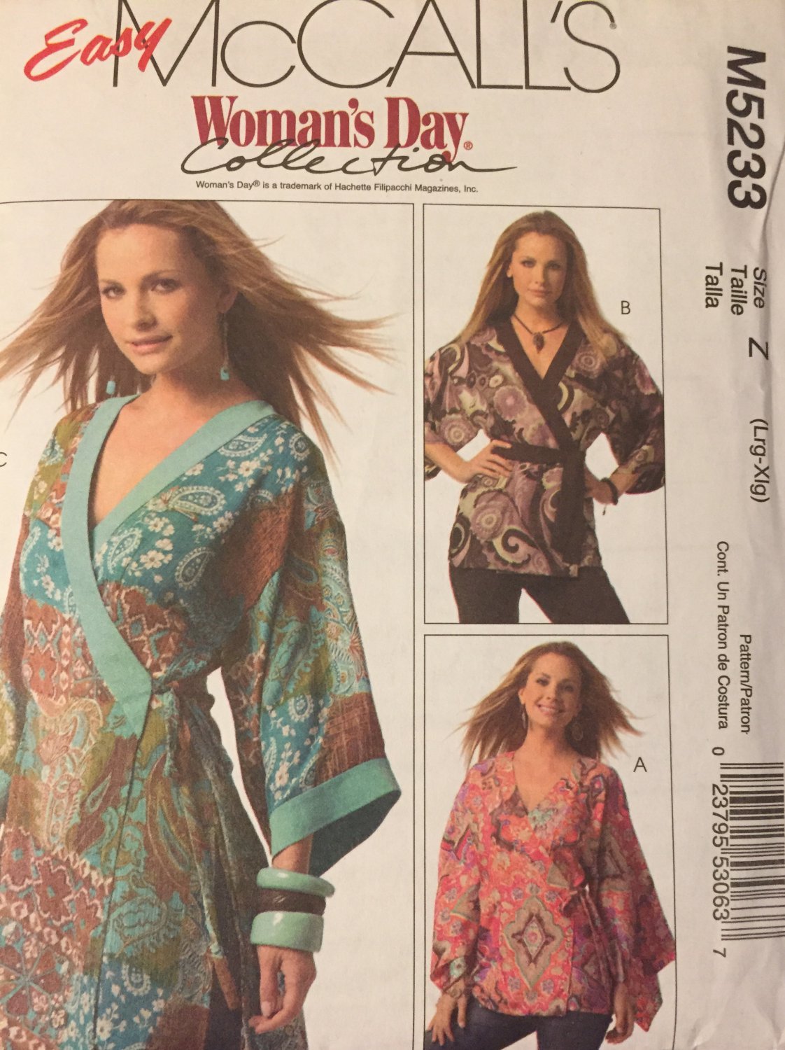 McCall's 5233 Women's sewing pattern: Belt Wrap side tie top. Size large extra large