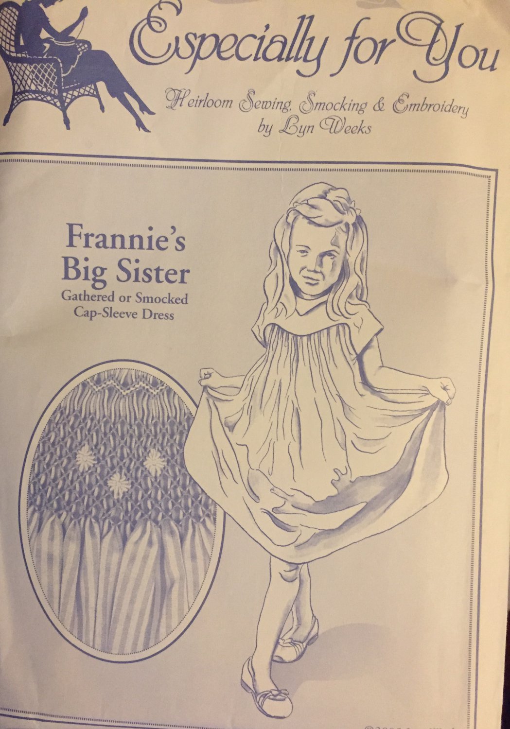Frannie's Big Sister Gathered or Smocked Cap-sleeved Dress pattern Especially for You Size 5-8