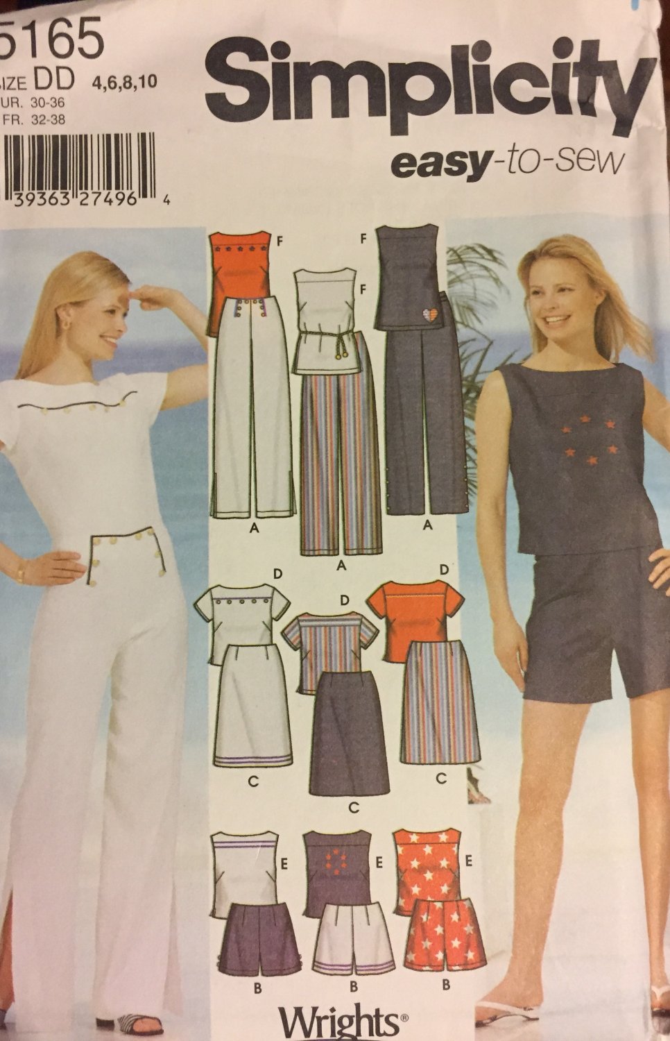 Simplicity 5165 Easy sew tops shorts slacks and skirts summer wardrobe sizes 4 to 10 sewing pattern