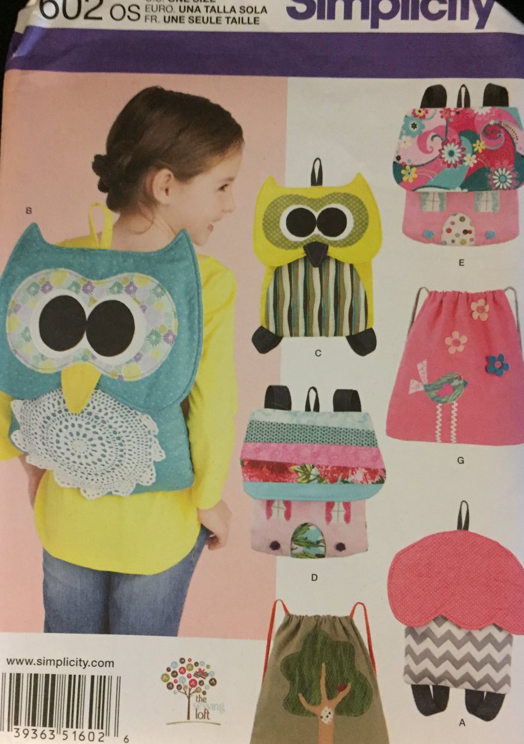 Simplicity 1602 Children's Backpacks bags and totes sewing pattern
