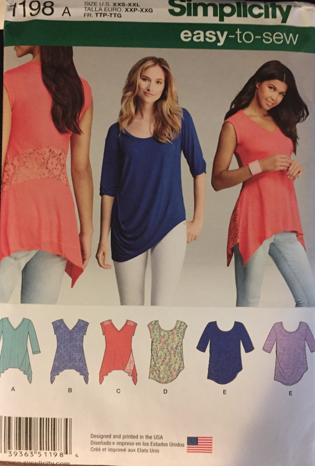 Simplicity Sewing Pattern 1198 Misses' Knit Tops in Two Styles Sizes xxs - xxl