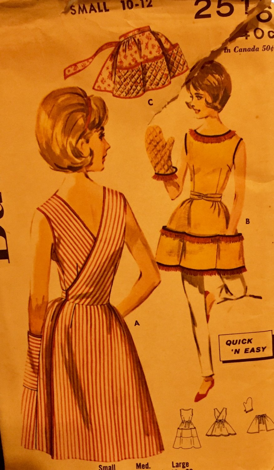 Butterick 2516 Quick n' Easy Apron Wrap Around Full Coverage Waist Tied Large Pockets Size 10-12