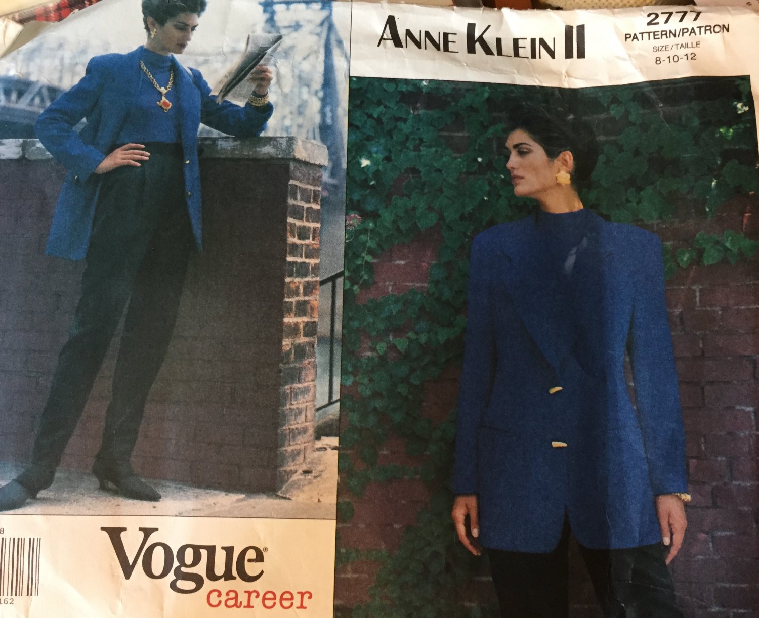 Vintage 1980's Vogue 2777 Anne Klein Tapered Pants Notched Collar Jacket Size 8 10 12