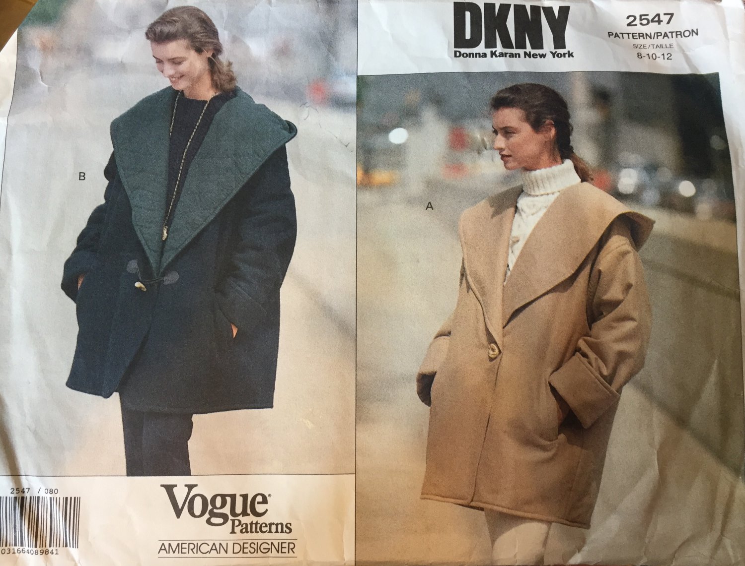 Vogue 2547 Misses' Loose Fitting Jacket by American Designer, DKNY sizes 8 10 12 sewing pattern
