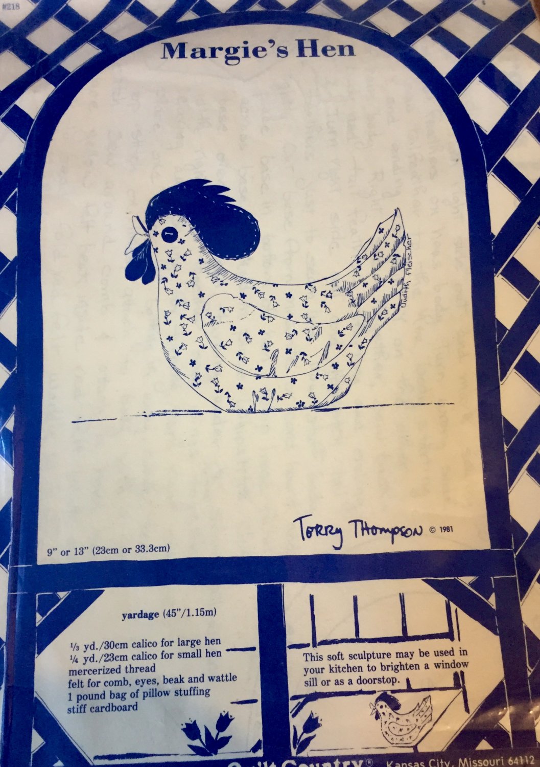 Quilt Country Soft Sculpture Sewing Pattern MARGIE'S HEN.