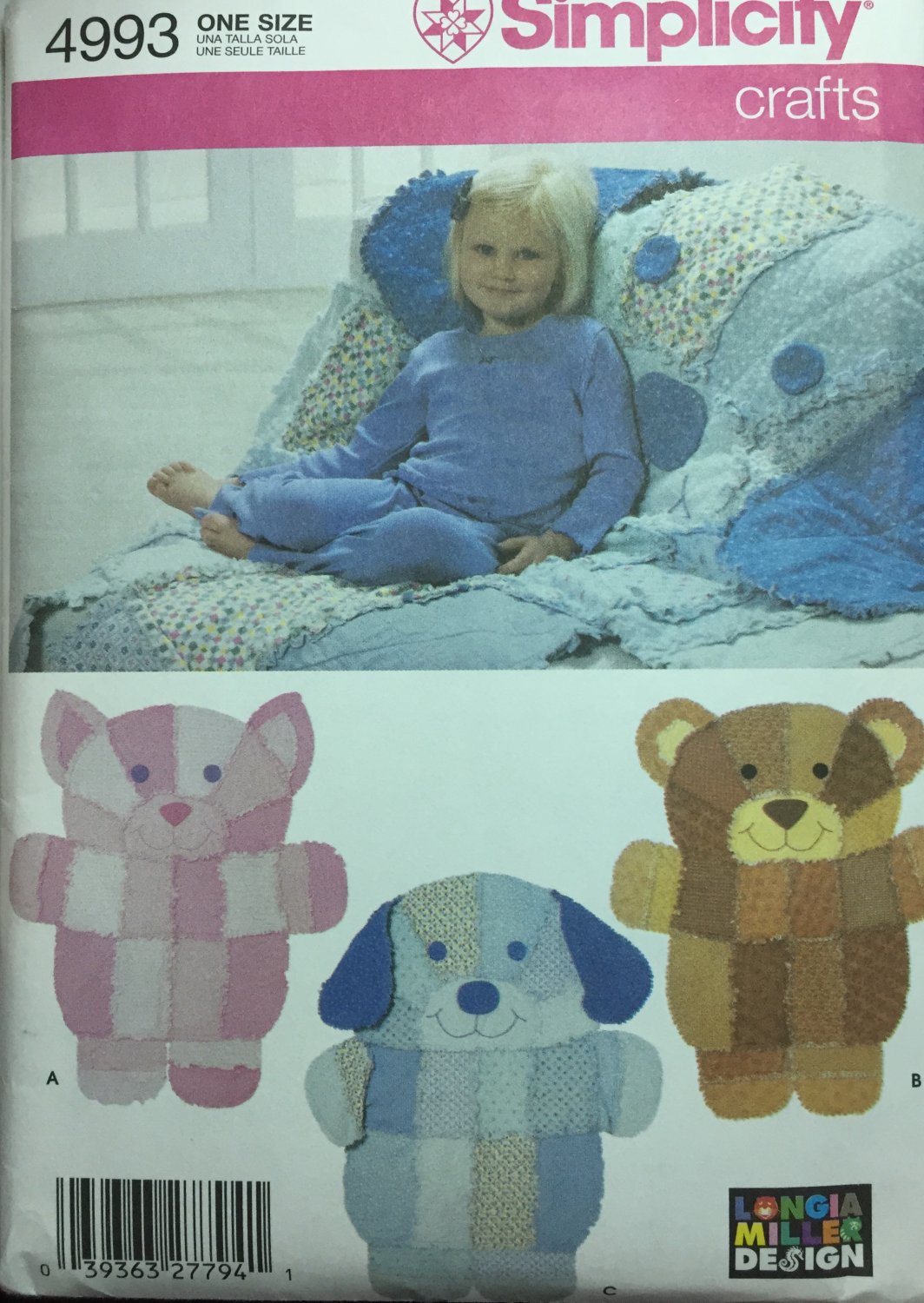 Simplicity 4993 Rag Quilt Animal Wall Hangings or Throw Blanket Kids Sewing Pattern