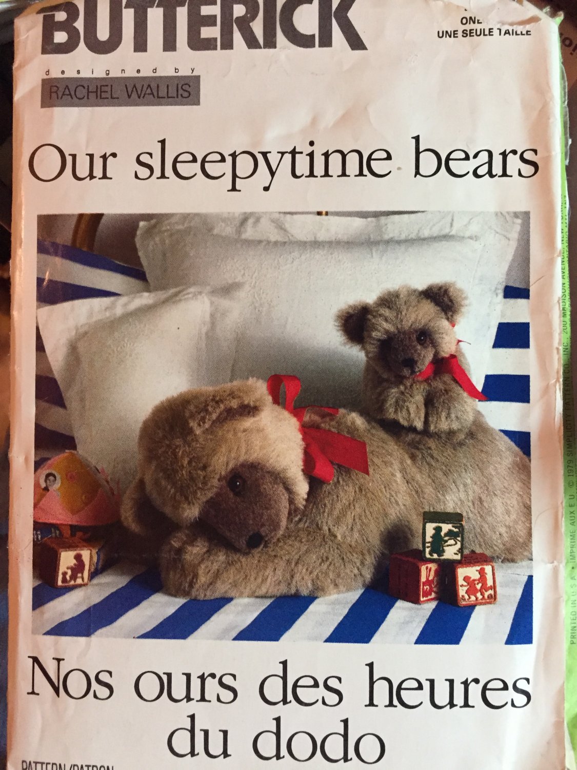 Butterick 119 Our Sleepytime Bears by Rachel Wallis Sewing Pattern