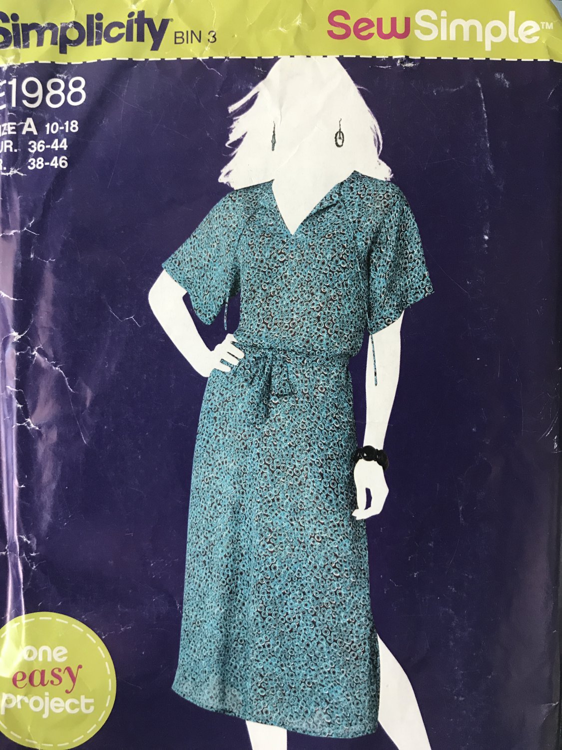 Simplicity 1988 Misses Pullover Dress Sewing Pattern Size 10 18