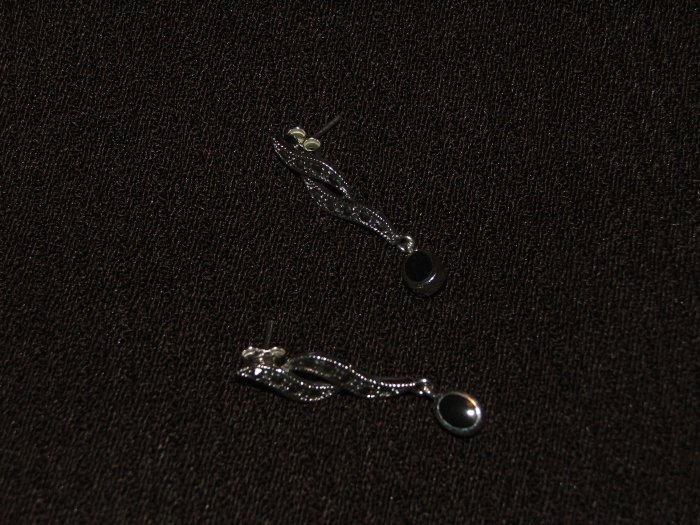 Black Onyx Silver Marcasite earing - 4508
