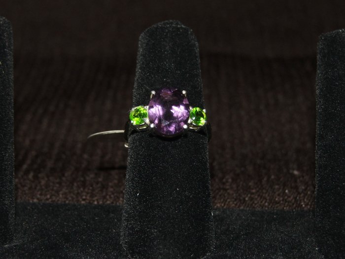 Amethyst and peridot silver ring - 2245