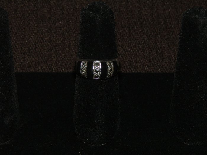 Black onyx marcasite Silver ring - 3626