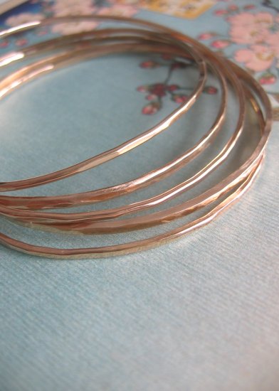 Organic 14k Gold-Filled Hammered Bangles - Set of 5