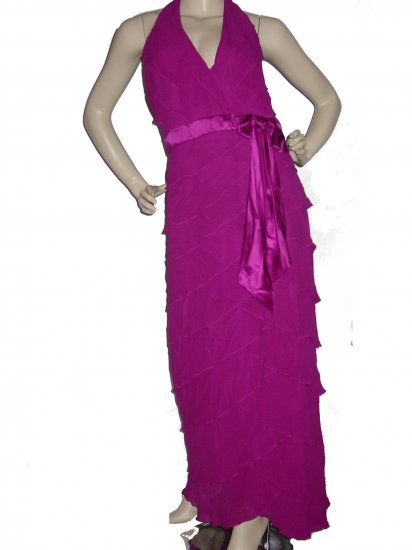 Womens Sexy RUFFLED Berry Silk Dress Gown US Sz 12 UK sz 14