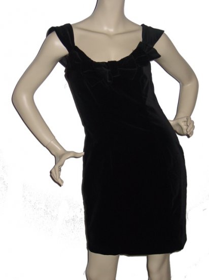 $145 LAURA ASHLEY Black Velvet "Bow" Dress Sz 8 Medium