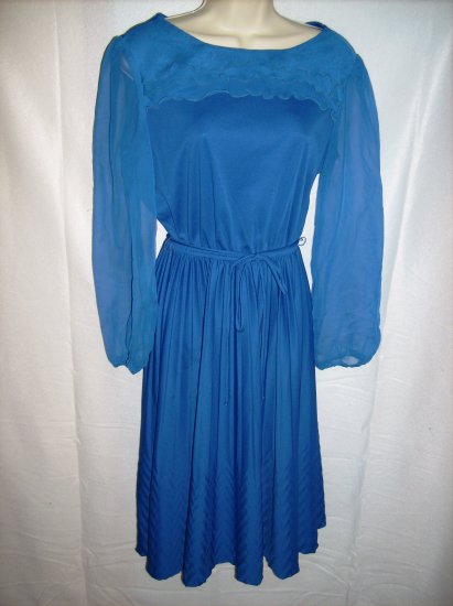 Blue Dress with Sheer Sleeves