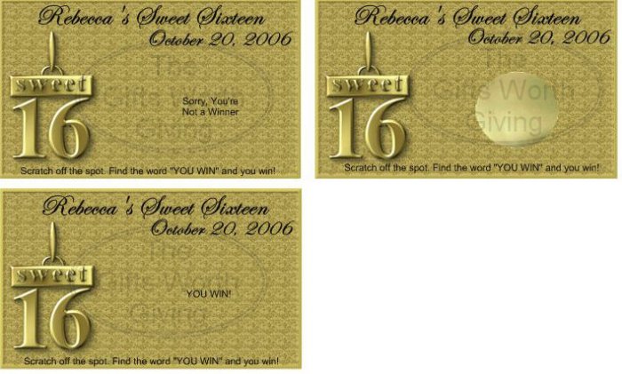10 Sweet 16 Sixteen Gold Birthday Party Scratch Off Games