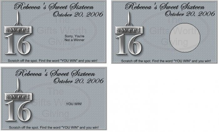 10 Sweet 16 Sixteen Silver Birthday Party Scratch Off Games
