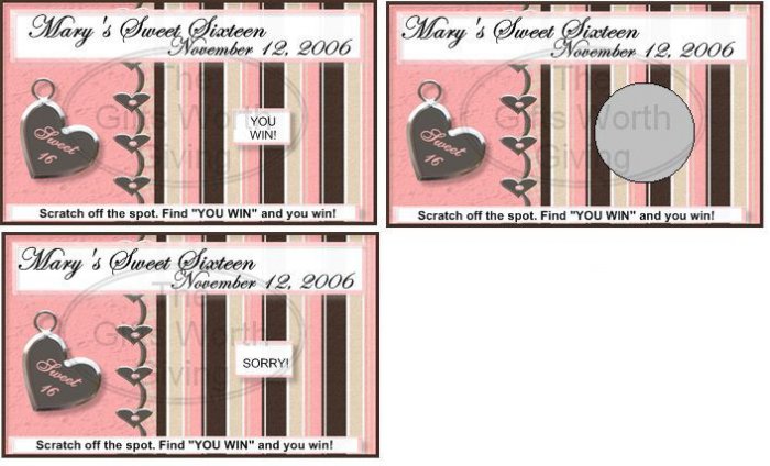 10 Sweet 16 Sixteen Pink Birthday Party Scratch Off Games