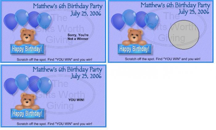 10 Balloons Birthday Bear Birthday Party Scratch Off Game
