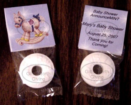 Personalized Blue Rocking Horse Baby Shower Mint Toppers Party Favors