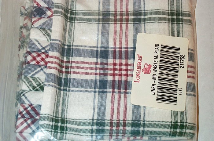 Retired Longaberger Market Day Plaid Medium Waste Liner