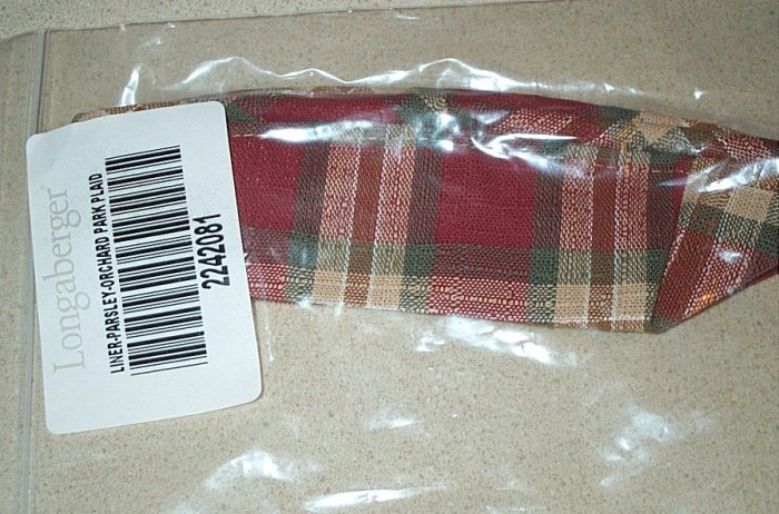 Retired Longaberger Parsley Orchard Park Plaid Liner