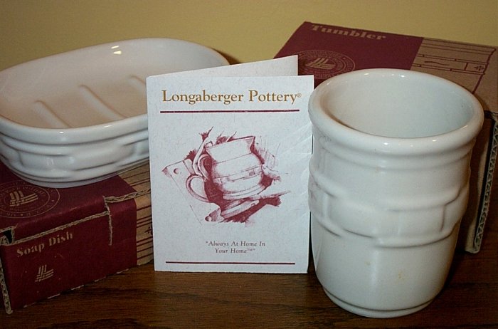 Retired Longaberger Ivory Pottery Soap Dish & Cup Set