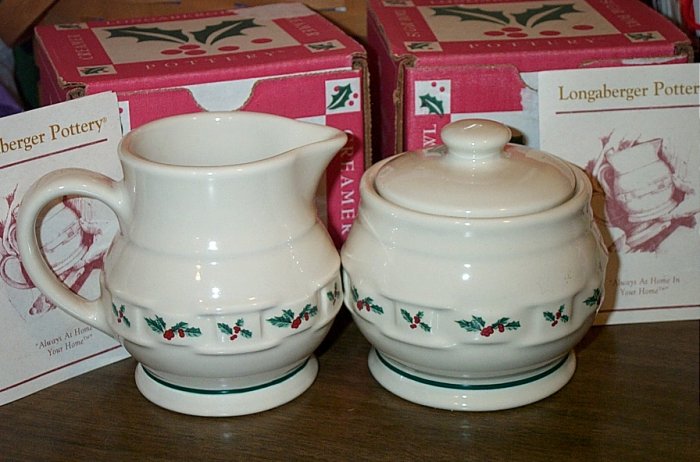 Retired Longaberger Holly Pottery Cream & Sugar Set