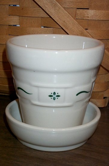 Retired Longaberger Green Pottery Flower Pot