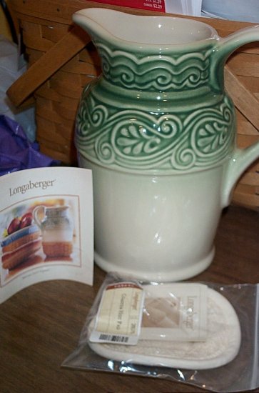 Retired Longaberger Green American Craft Pottery Pitcher