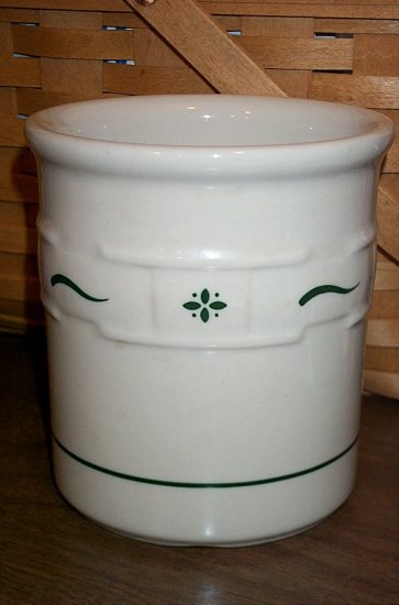 Retired Longaberger 1 Quart Pottery Crock With Green Trim