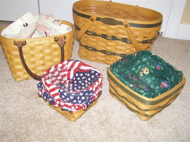 Longaberger Small Spoon Basket with homemade Flag Over the edge Liner and Protector