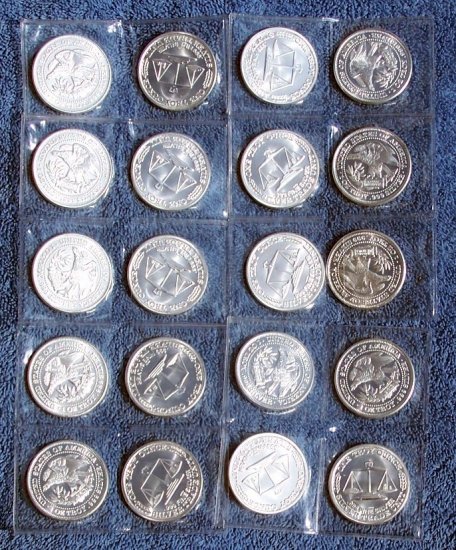 20 - 1 Troy Ounce Silver Uncirculated Northwest Territorial Mint Round Bullion Bars in a mint tube
