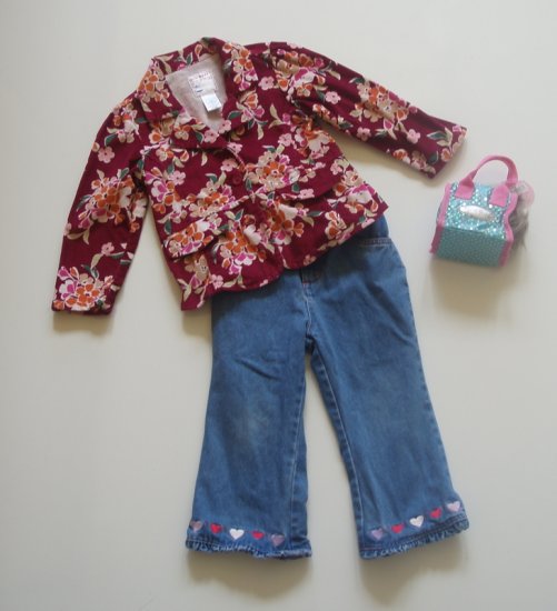 Girl Toddler 3 Jacket Jeans Dog Purse Outfit EUC