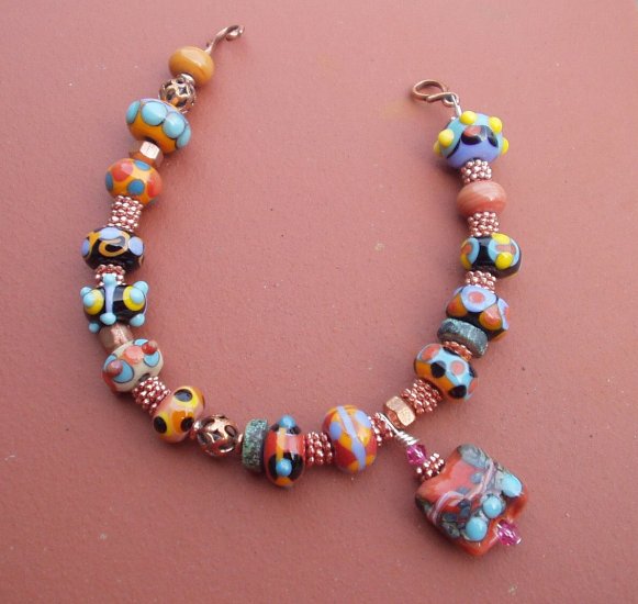 Impressive lampwork and copper bracelet SRA 4WC
