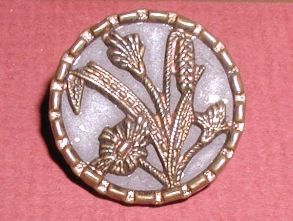 Wheat & Floral Victorian Button 7/8" Copper Tint