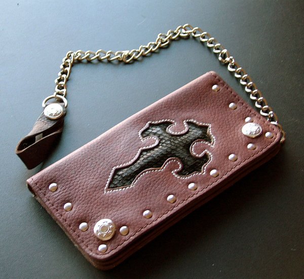 Brown Leather with Black Cobraskin Inlay w chain