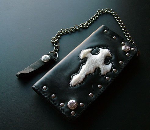 Black Wallet with white fur inlay and chain