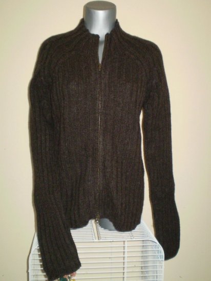 100% Wool Gray Ribbed Zipper Cardigan Sweater