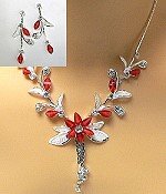Red and White Crystal flower necklace set for prom pageant bridal