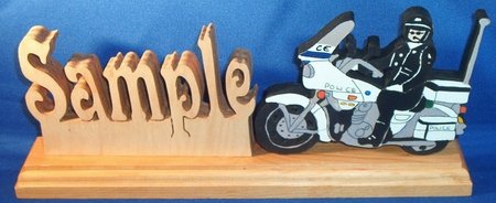 Handcrafted Wooden Name w/FREE Policeman on Motorcycle